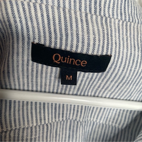 Quince 100% European Linen Short Sleeve Shirt in Blue Pinstripe Coastal M - Picture 8 of 10